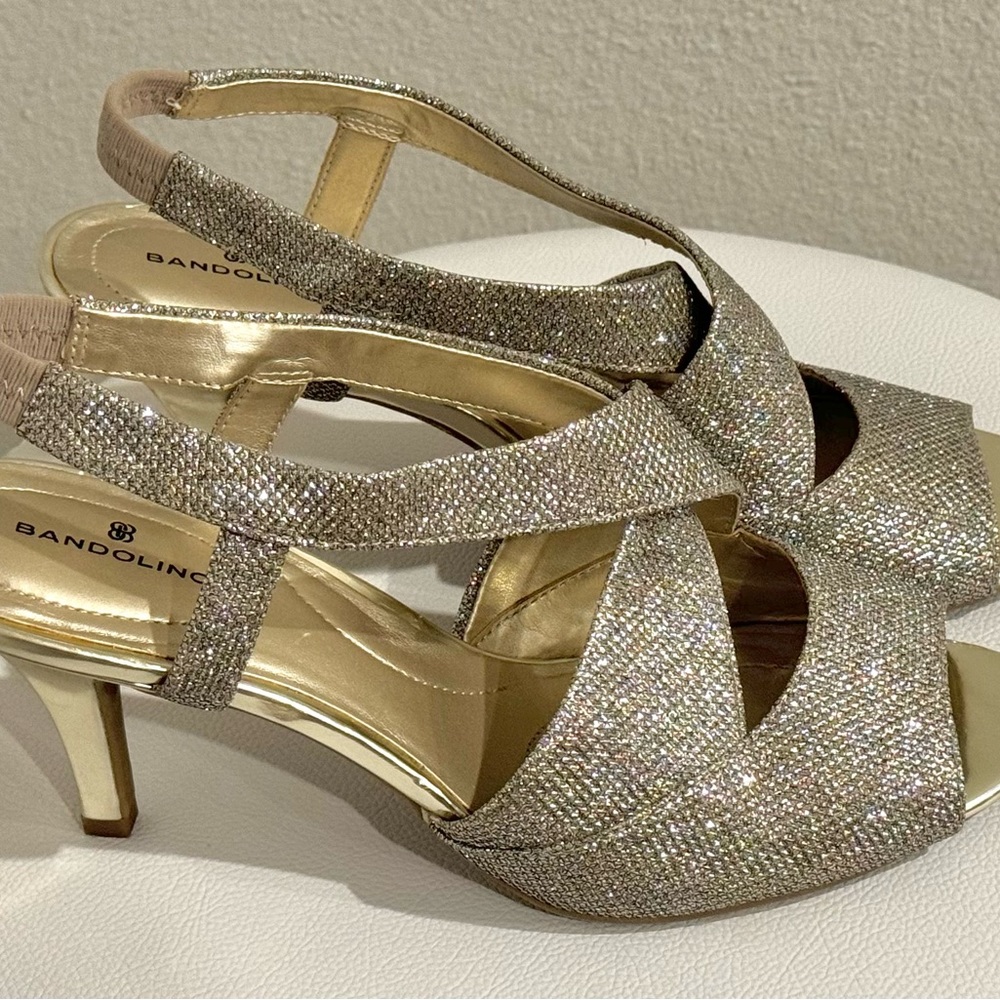 Bandolino heels formal wedding glitter sparkles gold beautiful excellent conditi - Picture 5 of 8